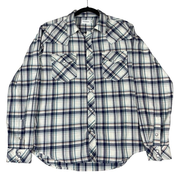 Tecovas Brushed Cotton Pearl Snap Button Up Multi Plaid Casual Western Shirt - M - Picture 1 of 16